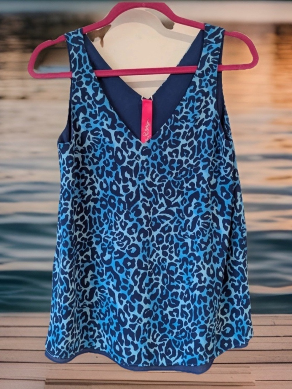 new Lilly Pulitzer Lileeze Florin Reversible Top Navy Blue Animal Size Small